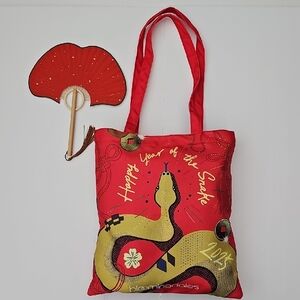 Bloomingdale's Red Snake Design Tote Bag